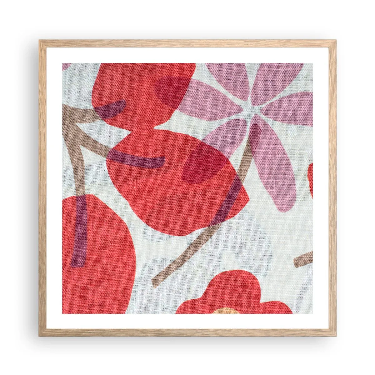 Affisch i ram av ljusek - Blomsterkomposition i rosa - 60x60 cm