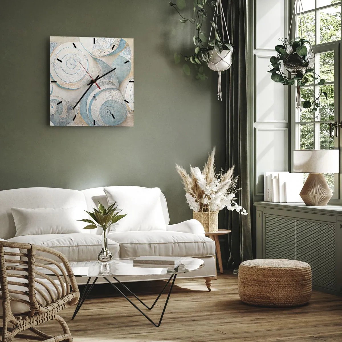 Väggklocka - Klocka på glas - Vad döljer musslan? - 30x30 cm