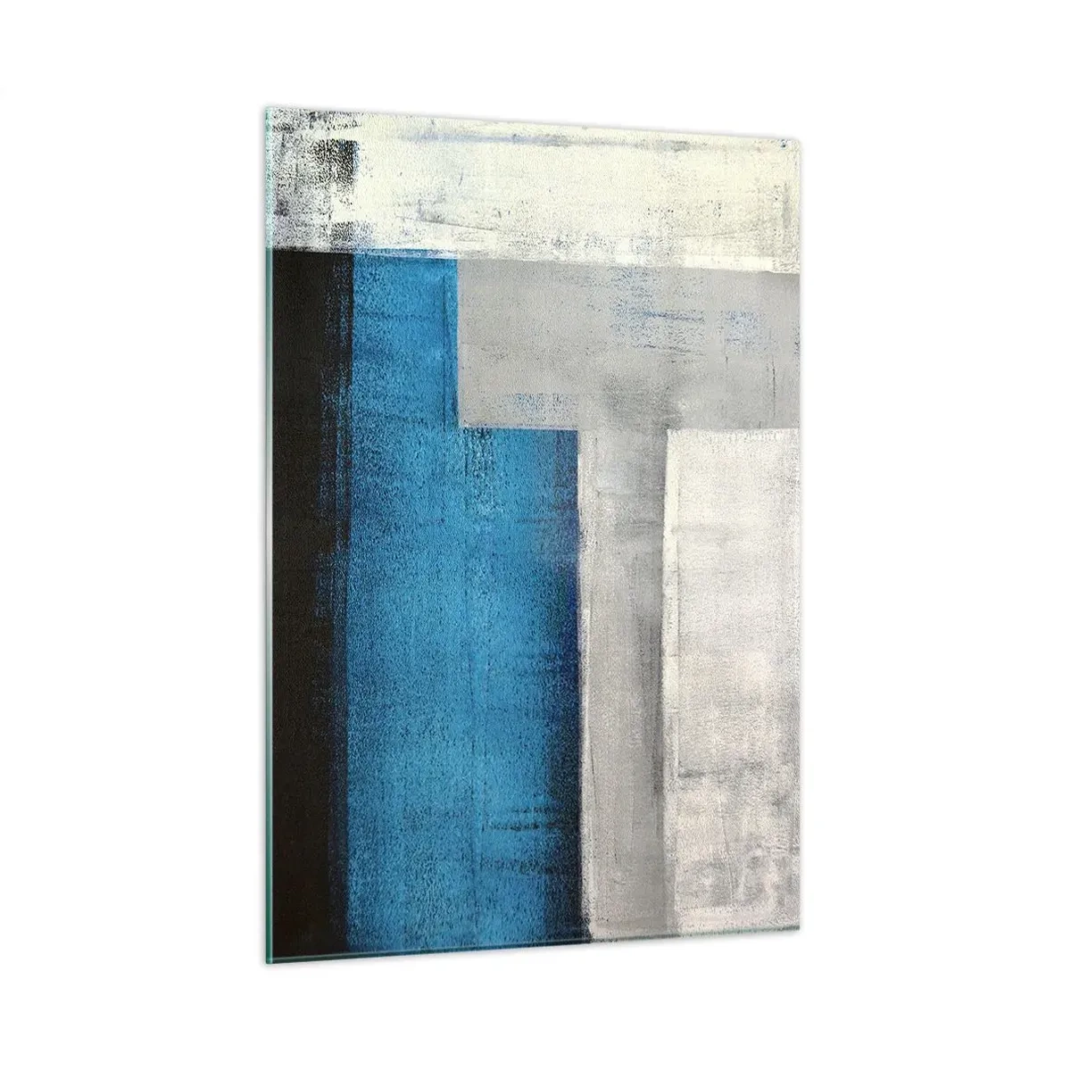 Glastavla - Bild på glas - Poetisk komposition av grått och blått - 50x70 cm