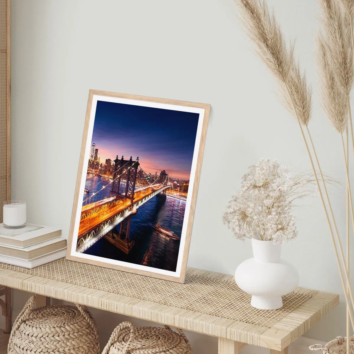 Affisch i ram av ljusek - Över ljusbron till stadens hjärta - 40x50 cm