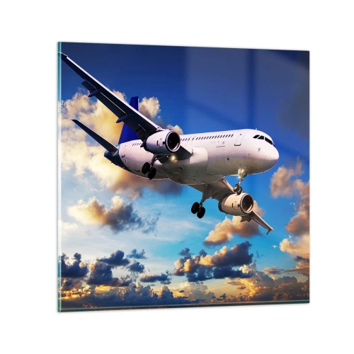 Glastavla - Bild på glas - Resa i vitt och blått - 40x40 cm