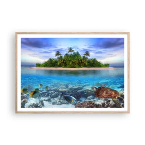 Affisch i ram av ljusek - Himmelska ön hälsar välkommen - 100x70 cm