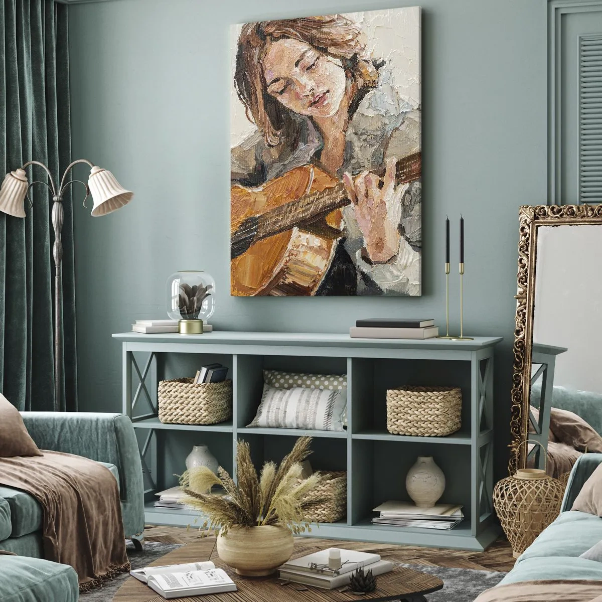 Canvastavla - Bild på duk - Konsert för gitarr och en flickas hjärta - 50x70 cm