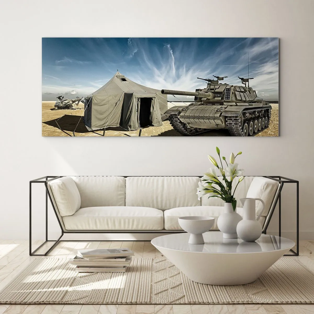 Glastavla - Bild på glas - Militär dröm - 140x50 cm