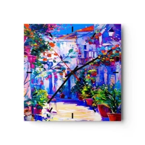 Väggklocka - Klocka på glas - Impression - italiensk gränd - 40x40 cm