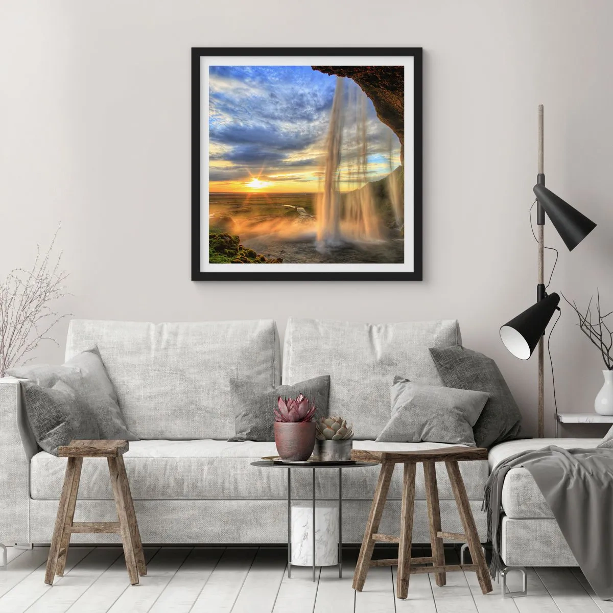 Affisch i svart ram - Världen bakom ridå av droppar - 50x50 cm