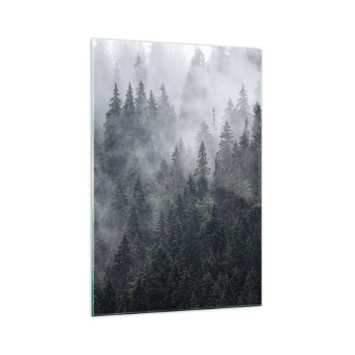Glastavla - Bild på glas - Gryning i skogen - 70x100 cm