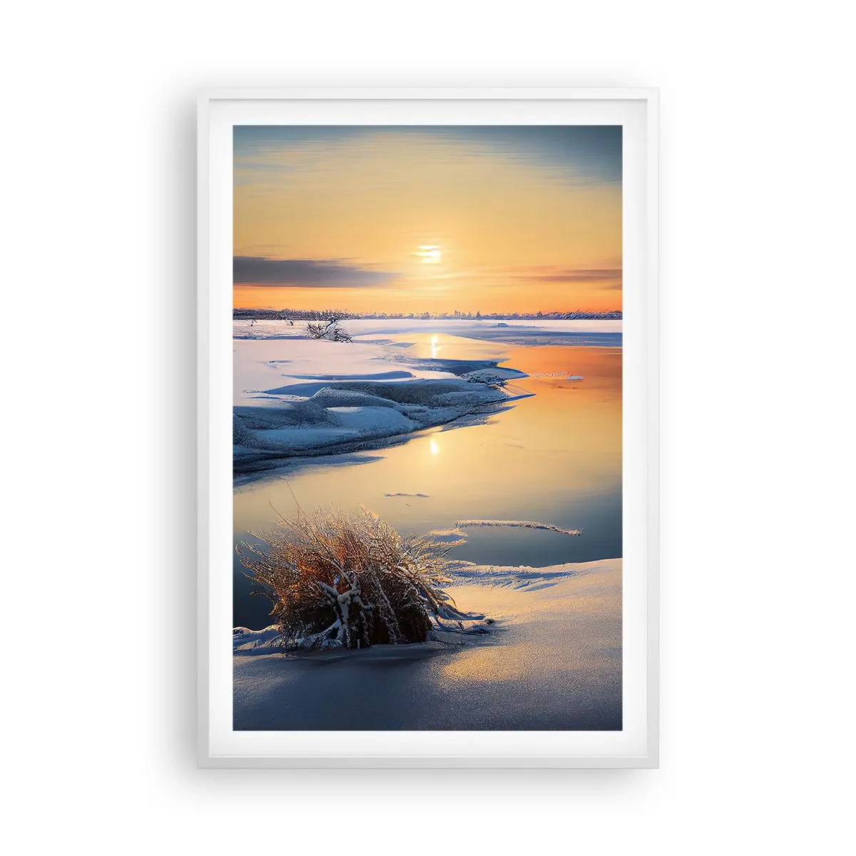 Affisch i vit ram - Vintersolnedgång - 61x91 cm