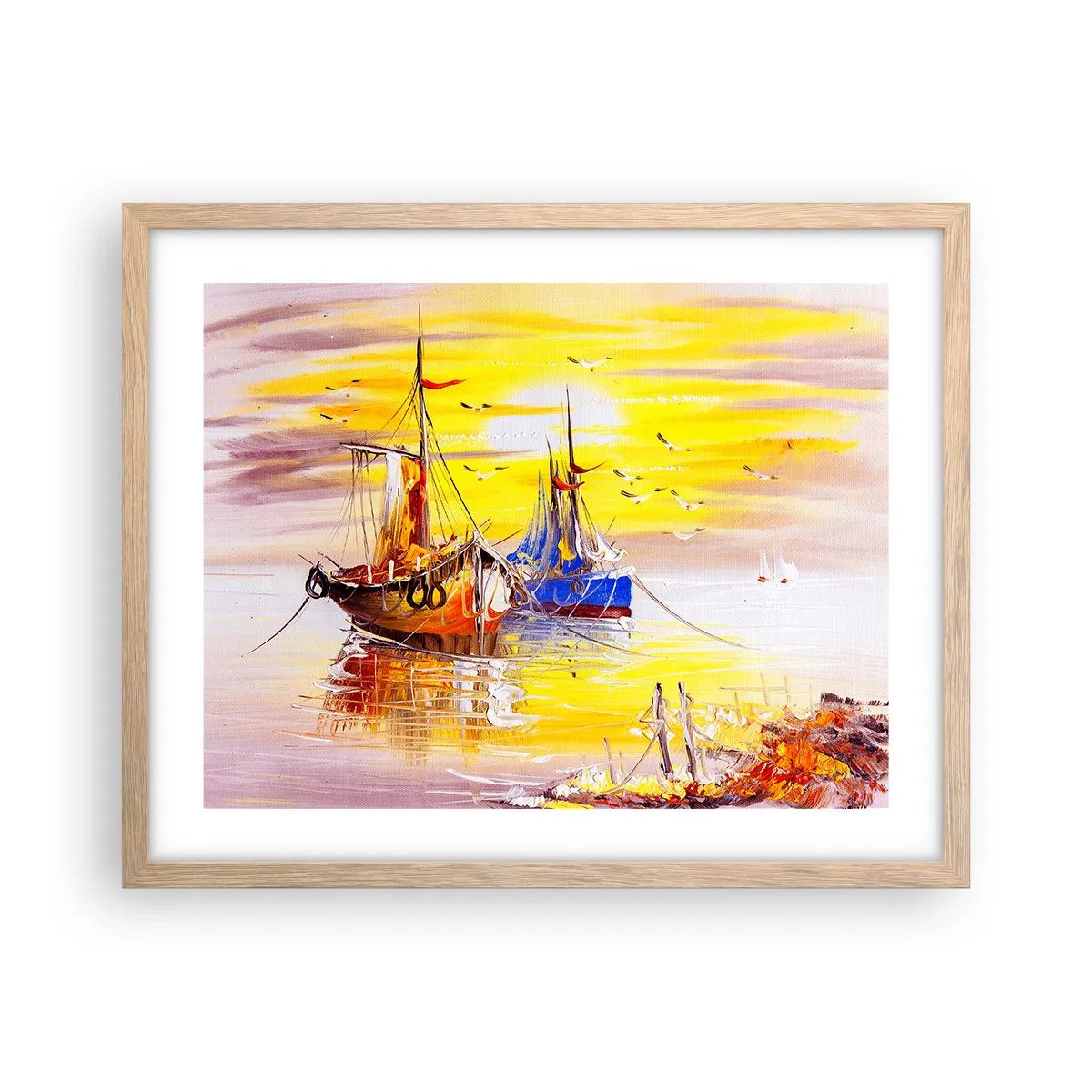 Affisch i ram av ljusek - Välförtjänt vila i hamnen - 50x40 cm