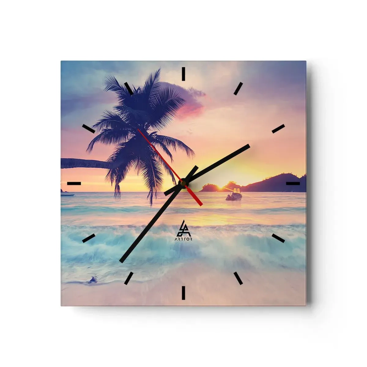 Väggklocka - Klocka på glas - En kväll i viken - 30x30 cm