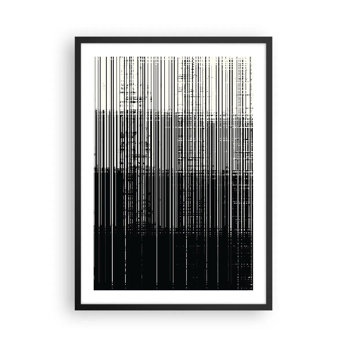Affisch i svart ram - Abstrakt komposition av svarta linjer på en vit bakgrund - 50x70cm - Vågor och vibrationer - Modern väggdekoration för vardagsrum och sovrum ARTTOR