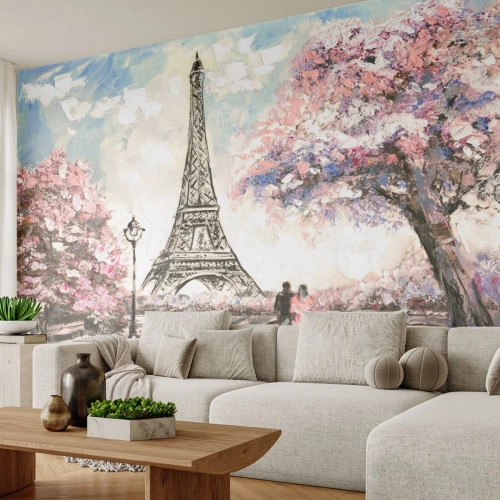 Fototapet Premium Canvas - Aprilpromenad i Paris - Stad, Eiffeltornet, Park Alley - 100x70 cm