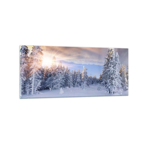 Glastavla - Bild på glas - Naturens snöiga spel - 120x50 cm