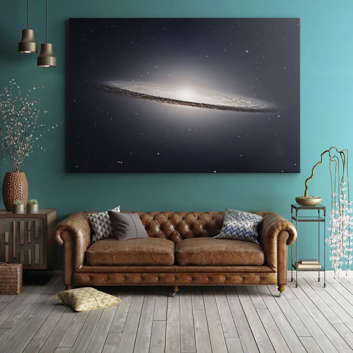 Canvastavla - Bild på duk - En spiralgalax mot bakgrund av stjärnklar rymd - 70x50cm - En gång i en galax långt, långt borta.... - Modern väggdekoration för vardagsrum och sovrum ARTTOR