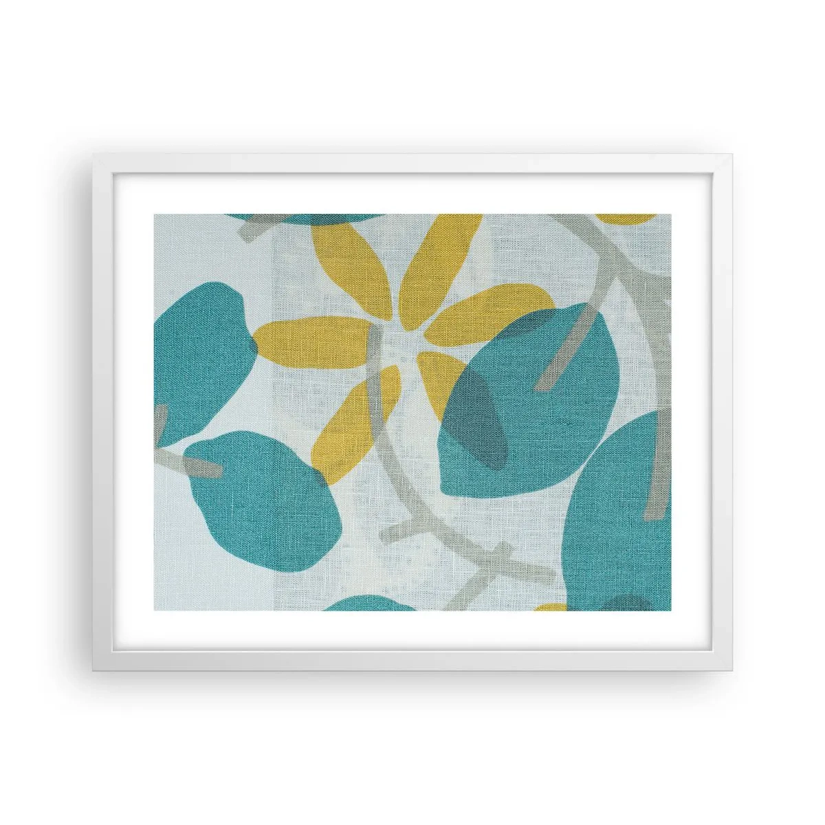 Affisch i vit ram - Bland azurblå blad - 50x40 cm