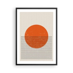 Affisch i svart ram - En minimalistisk solnedgång i geometrisk form - 50x70cm - Alltid solen - Modern väggdekoration för vardagsrum och sovrum ARTTOR