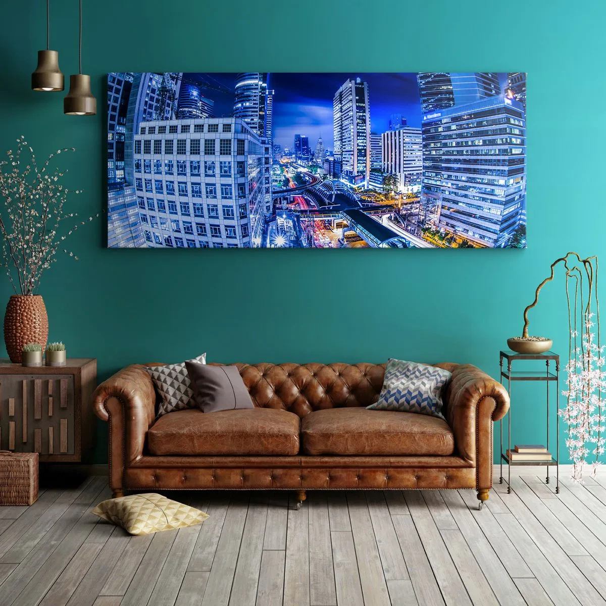 Canvastavla - Bild på duk - Stadens nattrytmer - 160x50 cm