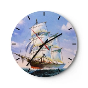 Väggklocka - Klocka på glas - Måleriska segelbåtar på ett stormigt hav under en blå himmel - 30x30cm - Stolt med vinden - Modern väggdekoration för vardagsrum, kök och sovrum ARTTOR