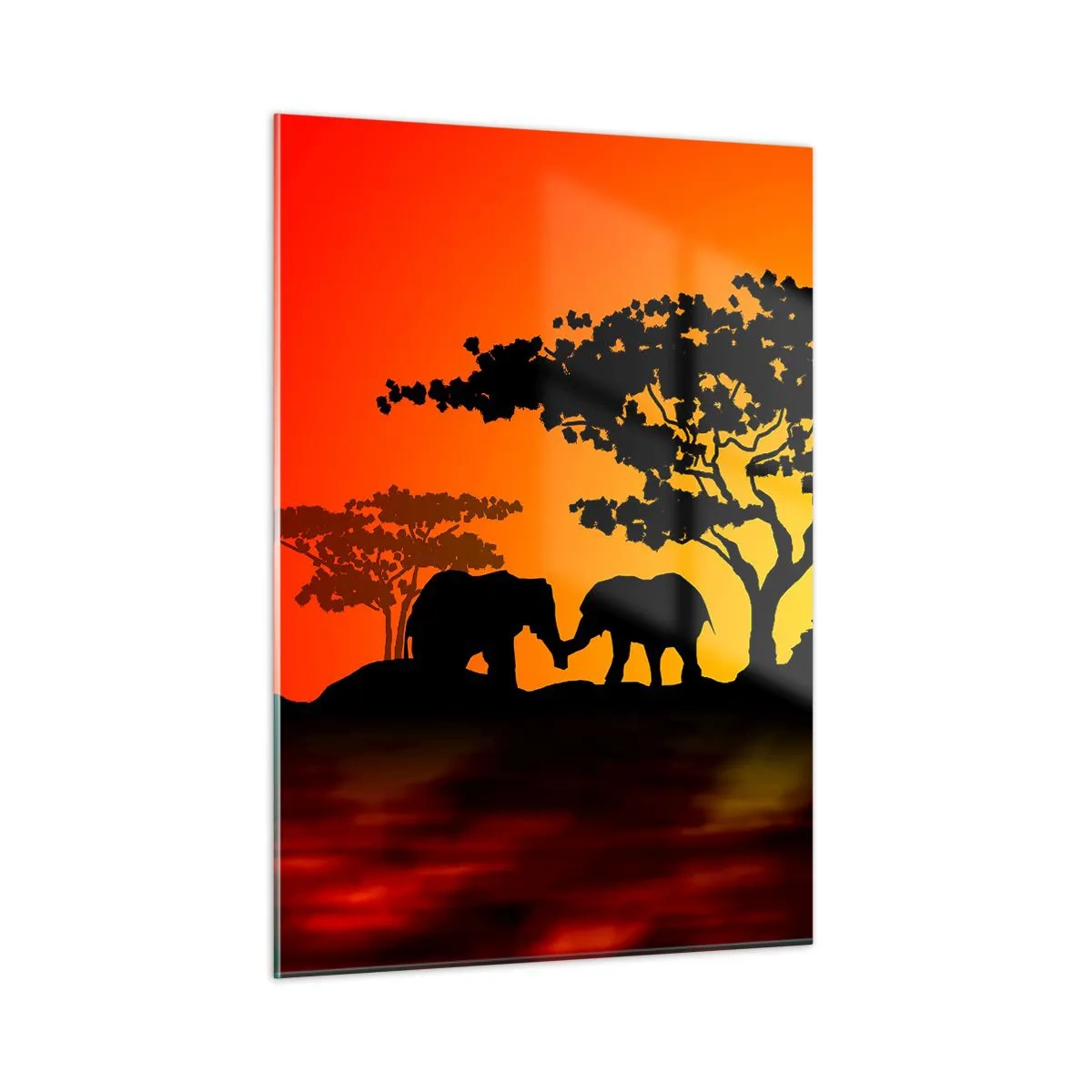Glastavla - Bild på glas - Ett möte ute i savannen - 50x70 cm