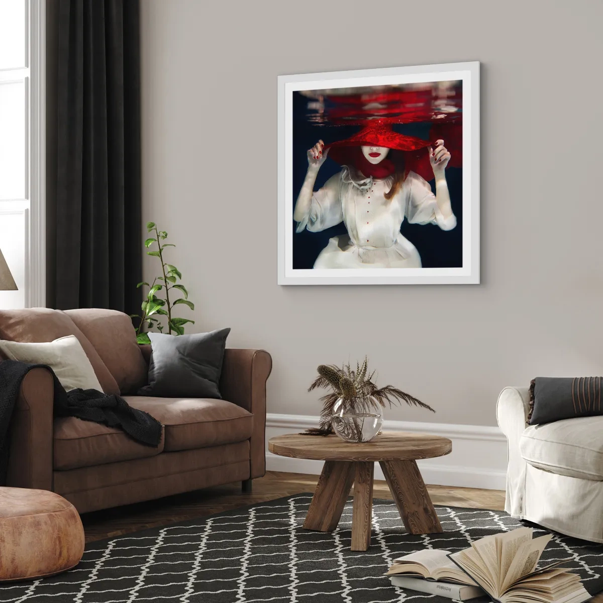 Affisch i vit ram - Konstig fru - 40x40 cm