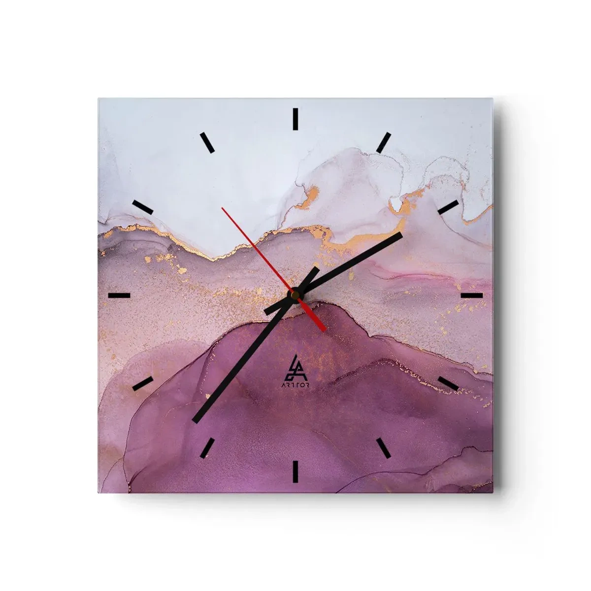 Väggklocka - Klocka på glas - Lila och violett vågor - 30x30 cm