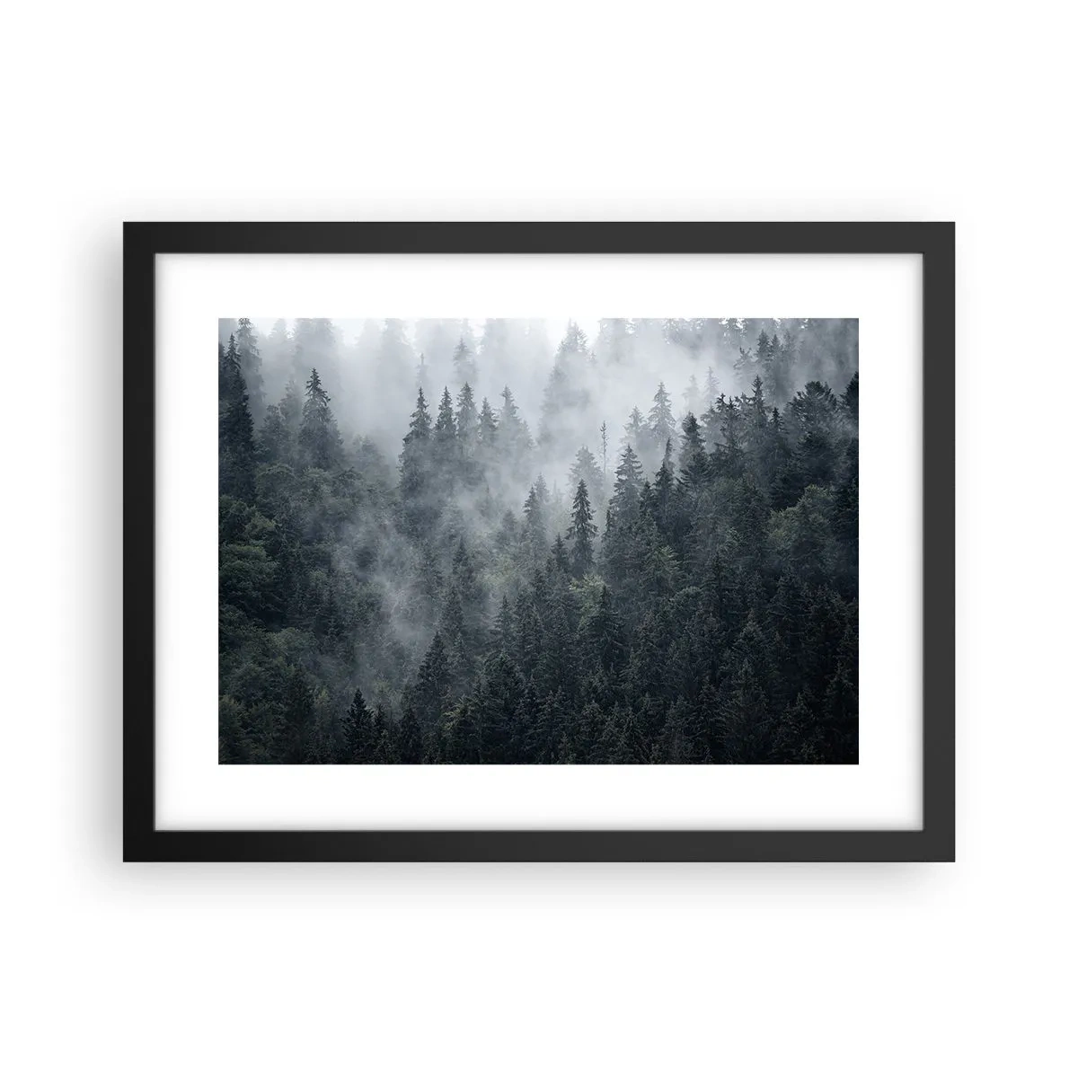 Affisch i svart ram - Gryning i skogen - 40x30 cm