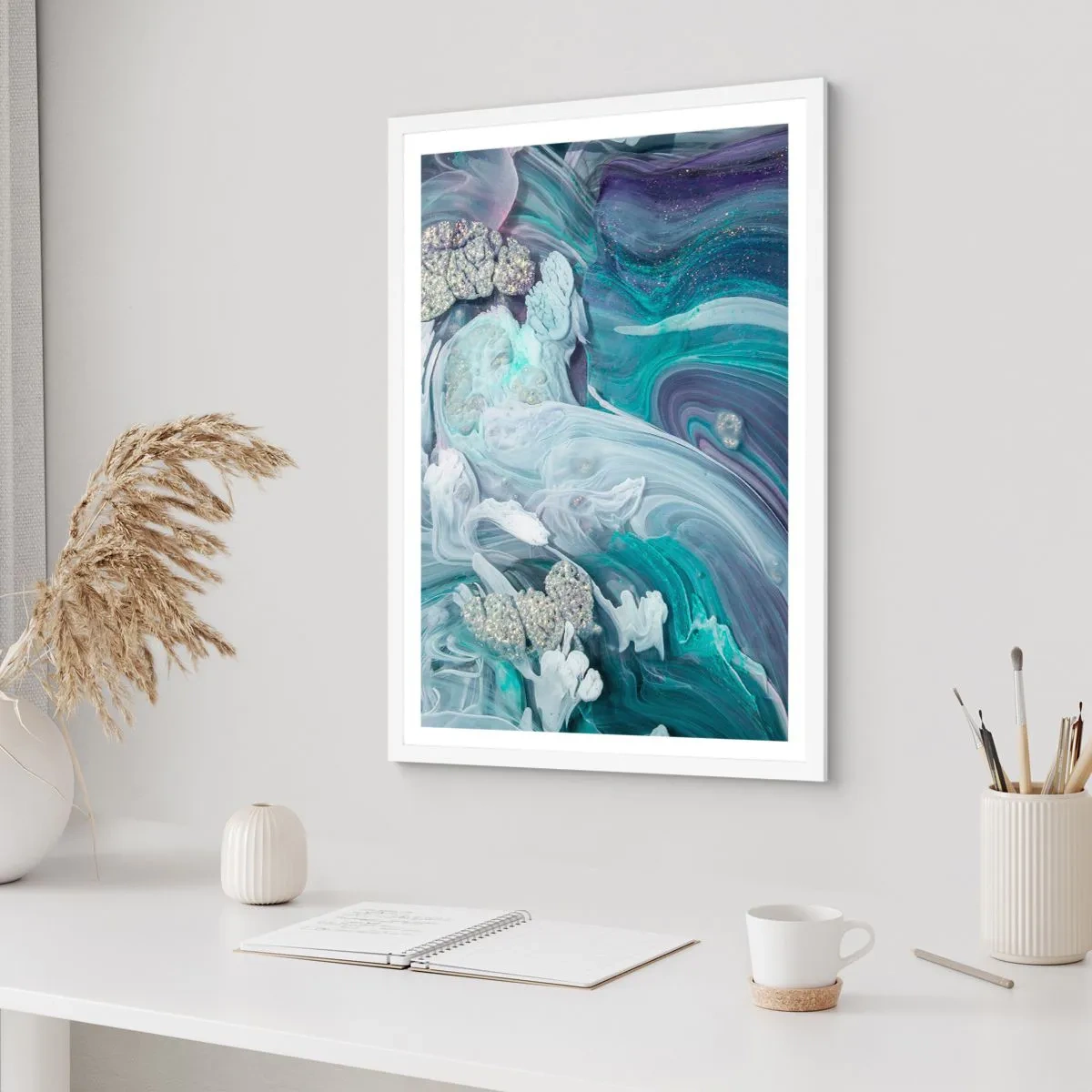 Affisch i vit ram - Blåhetens strömmar - 70x100 cm