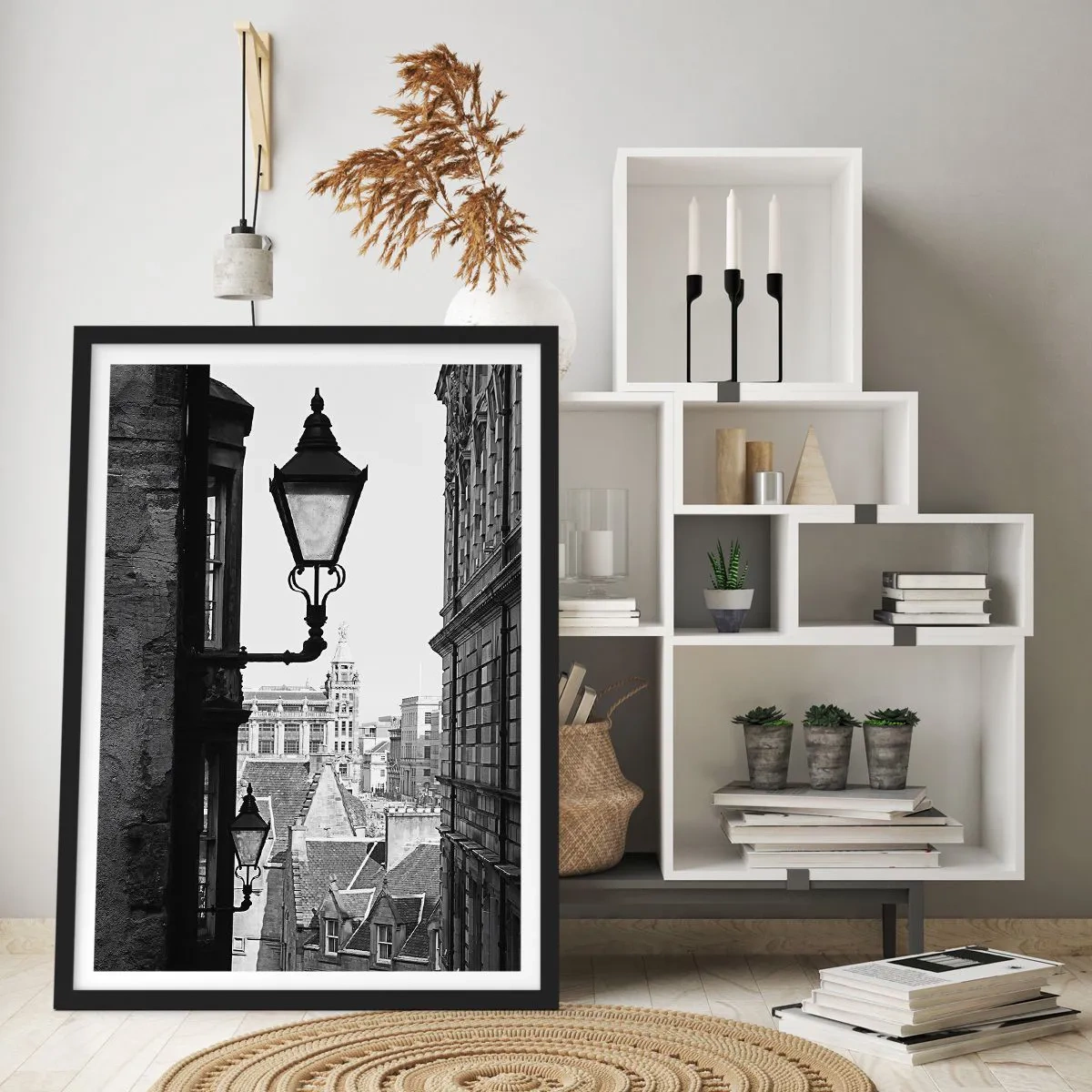 Affisch i svart ram - Charmen med smala gator - 50x70cm - Historia från Edinburgh - Modern väggdekoration för vardagsrum och sovrum ARTTOR