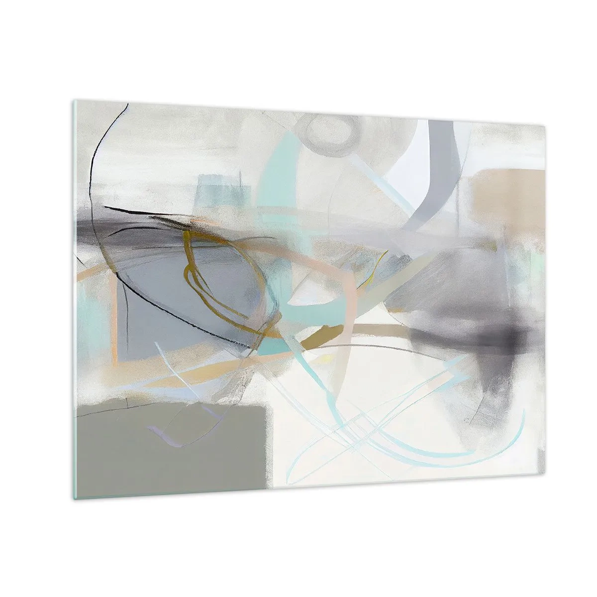 Glastavla - Bild på glas - En disig abstraktion med pastell- och grafitaccenter. - 70x50cm - Dimmig abstraktion - Modern väggdekoration för vardagsrum och sovrum ARTTOR