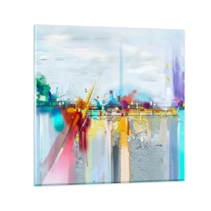 Glastavla - Bild på glas - Glädjens bro över livets flod - 30x30 cm