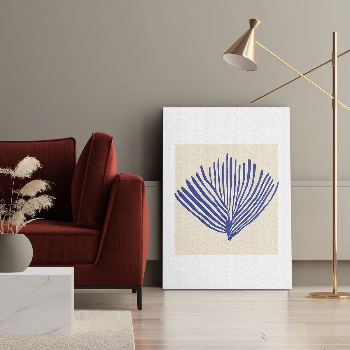 Canvastavla - Bild på duk - Blå solfjäder - 55x100 cm