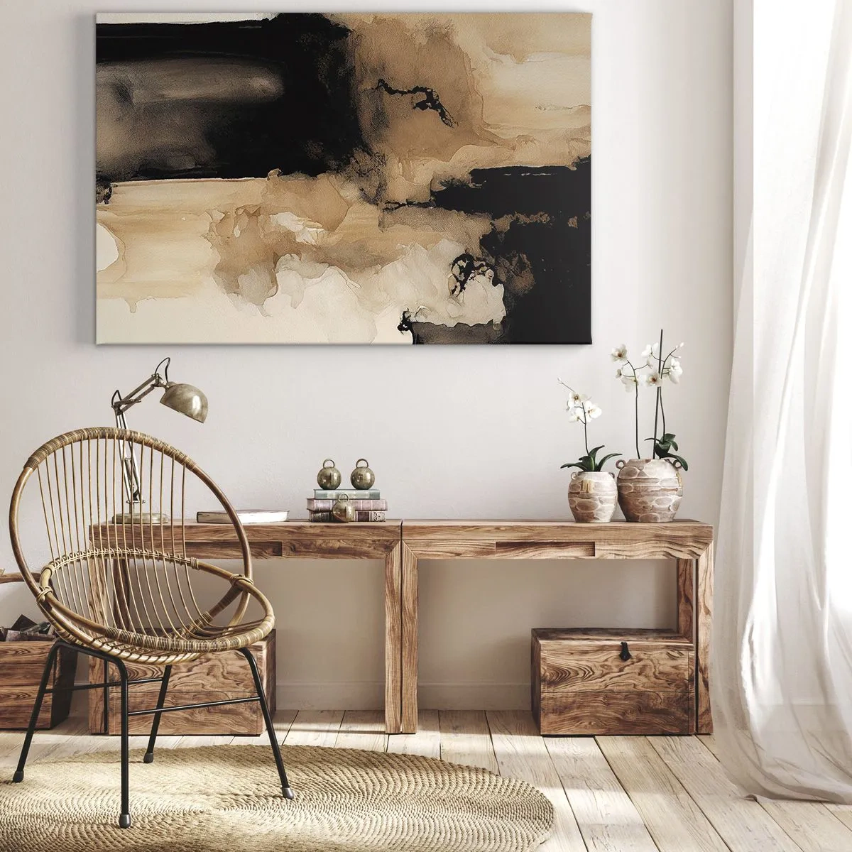Canvastavla - Bild på duk - Abstrakt komposition i nyanser av brunt och svart - 70x50cm - Intrigerande abstraktion - Modern väggdekoration för vardagsrum och sovrum ARTTOR