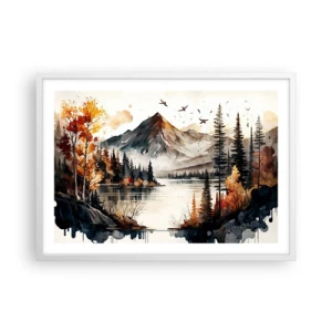 Affisch i vit ram - Gyllene höst i fjällen - 70x50 cm