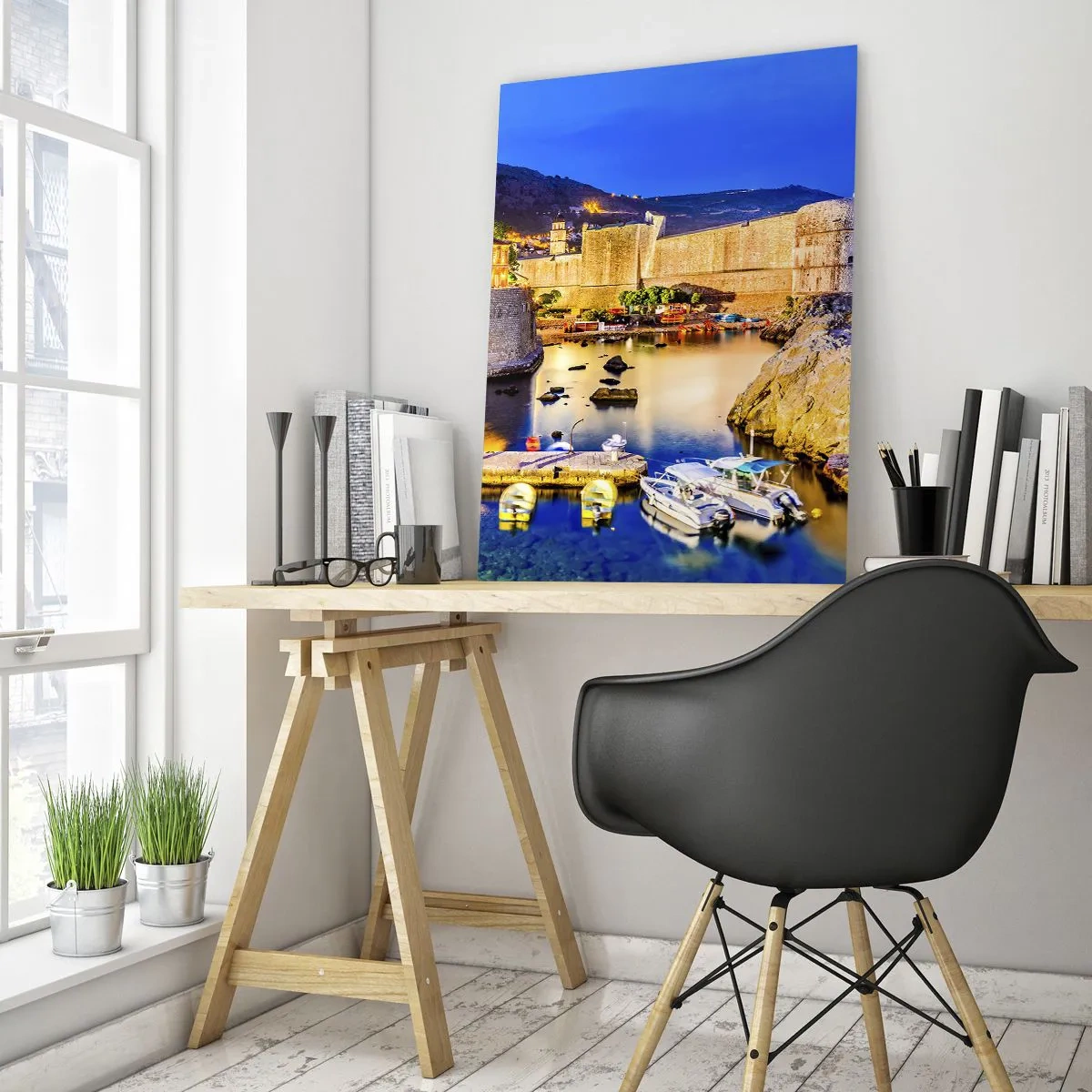 Glastavla - Bild på glas - Ljus natt över Adriatiska havet - 50x70 cm