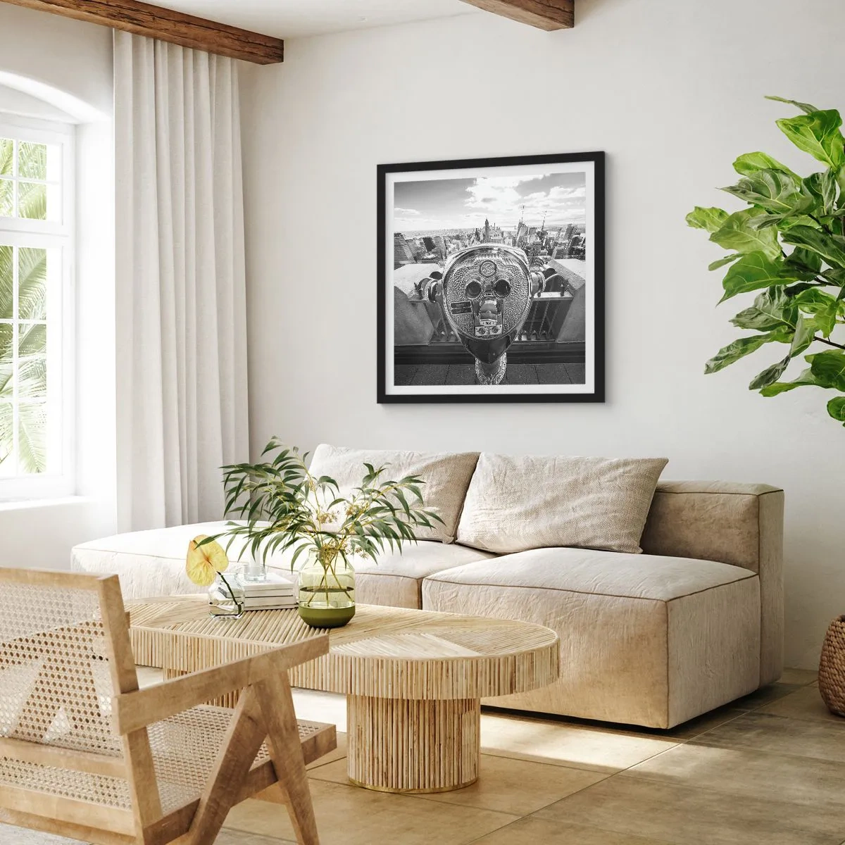 Affisch i svart ram - Stad över städerna - 60x60 cm