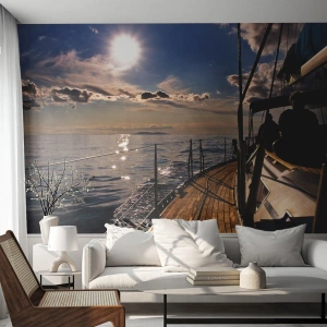Fototapet Premium Canvas - Under seglen mot solen - Nautisk, Yacht, Hav - 200x140 cm