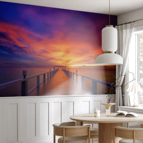 Självhäftande Fototapet Deluxe Sticker - Utan ände - Landskap, Pir, Solnedgång - 100x70 cm