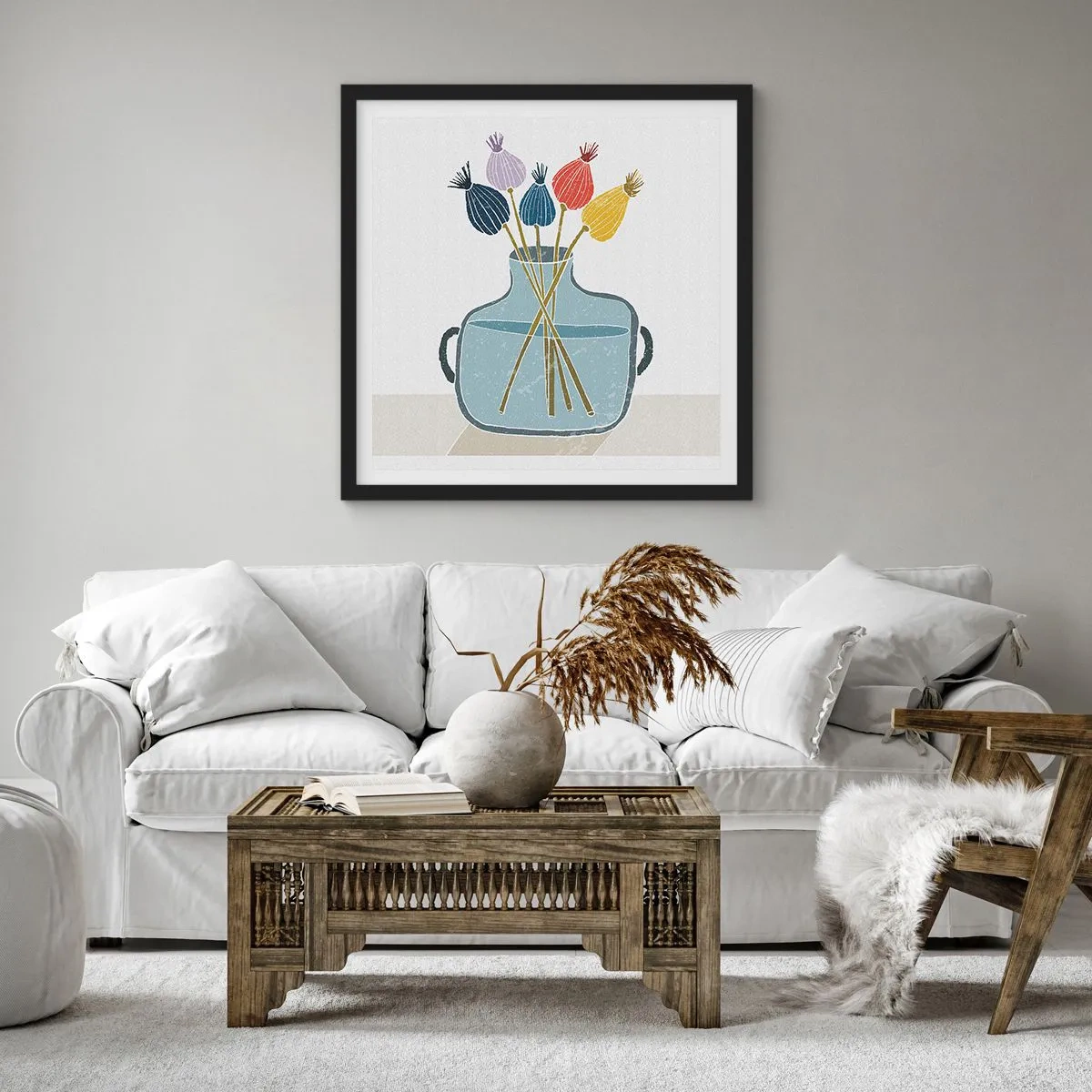 Affisch i svart ram - Vallmovas - 40x40 cm