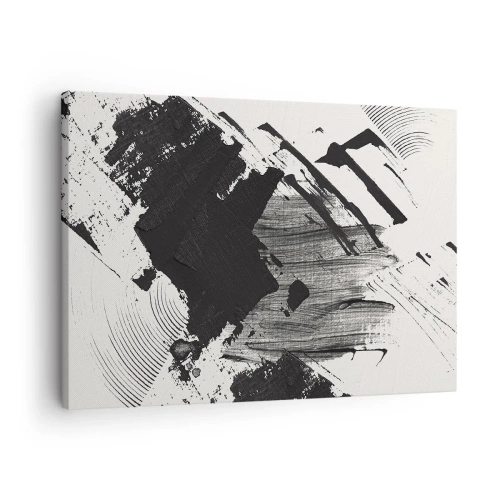 Canvastavla - Bild på duk - Abstrakta svarta penseldrag på vit bakgrund - 70x50cm - Abstraktion - uttrycket av svart - Modern väggdekoration för vardagsrum och sovrum ARTTOR