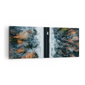 Canvastavla - Bild på duk - Genom vinterskogen - 120x50 cm