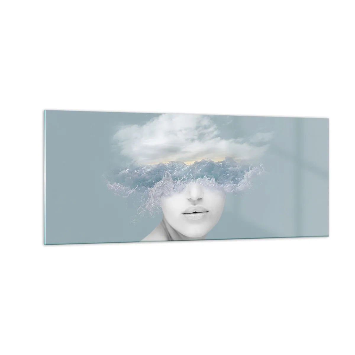 Glastavla - Bild på glas - Med huvudet i molnen - 100x40 cm