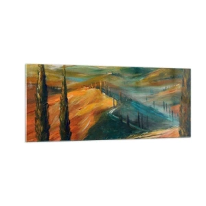 Glastavla - Bild på glas - Toskanskt landskap - 100x40 cm
