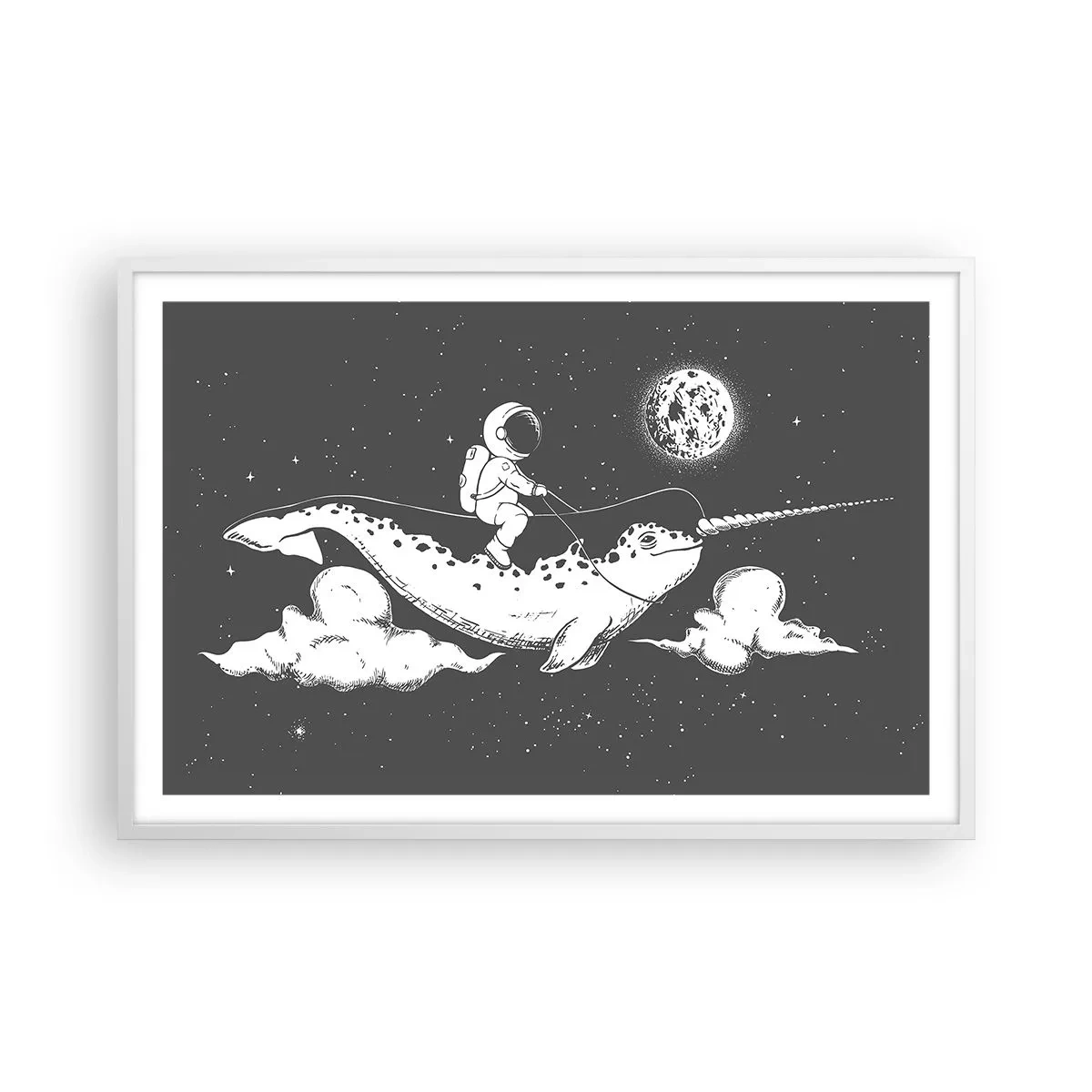 Affisch i vit ram - Rymdryttare - 91x61 cm