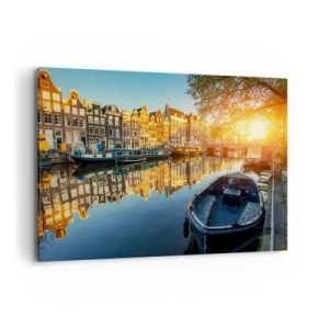 Canvastavla - Bild på duk - En morgon i Amsterdam - 100x70 cm