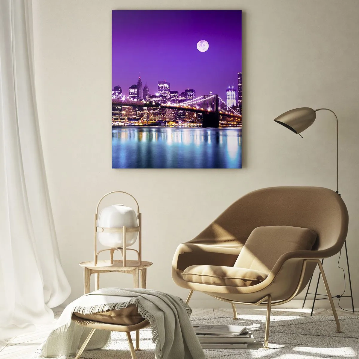 Glastavla - Bild på glas - Storstadens ljus i violett - 50x70 cm