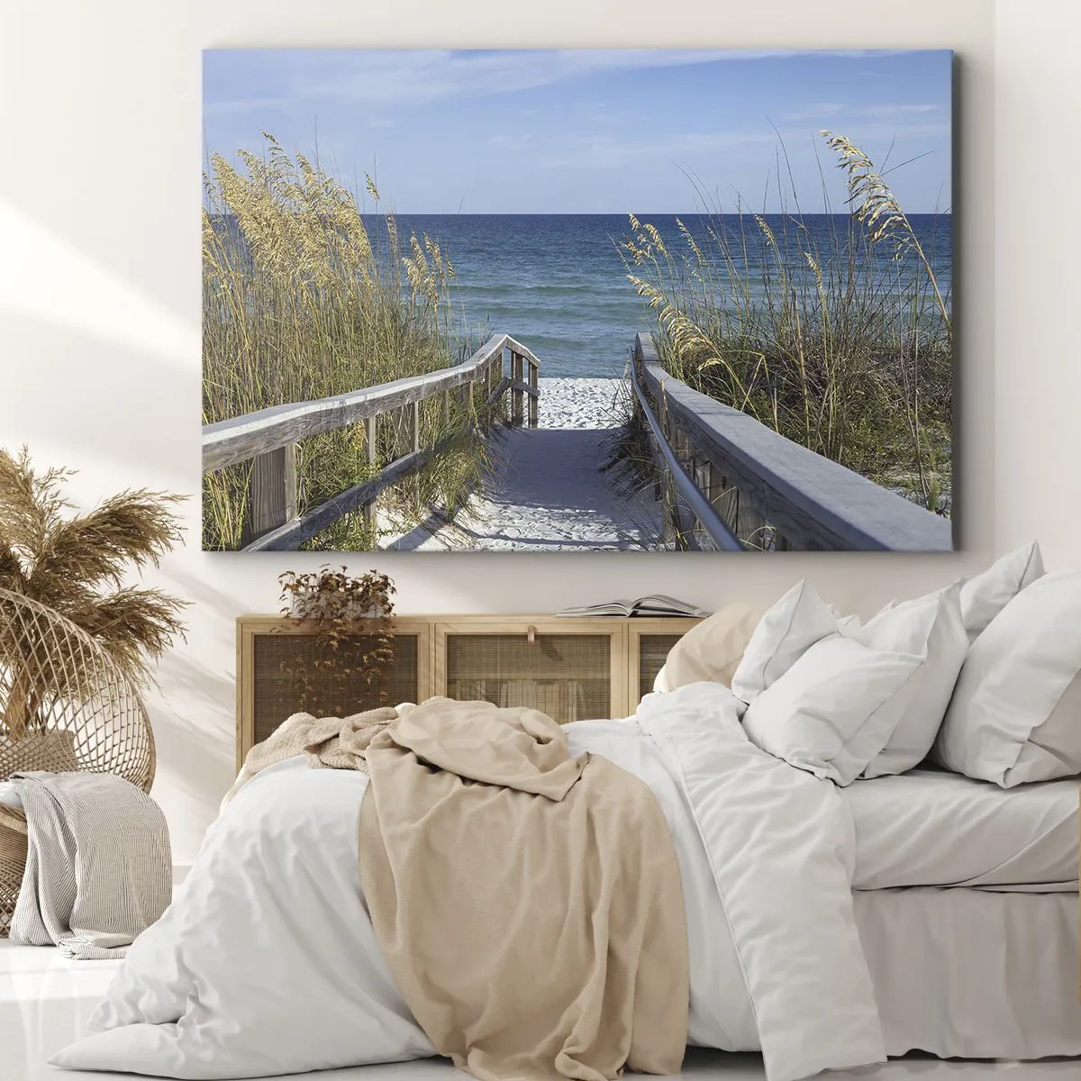 Canvastavla - Bild på duk - Stigen till stranden med havsutsikt - 70x50cm - I solen, i vinden - Modern väggdekoration för vardagsrum och sovrum ARTTOR