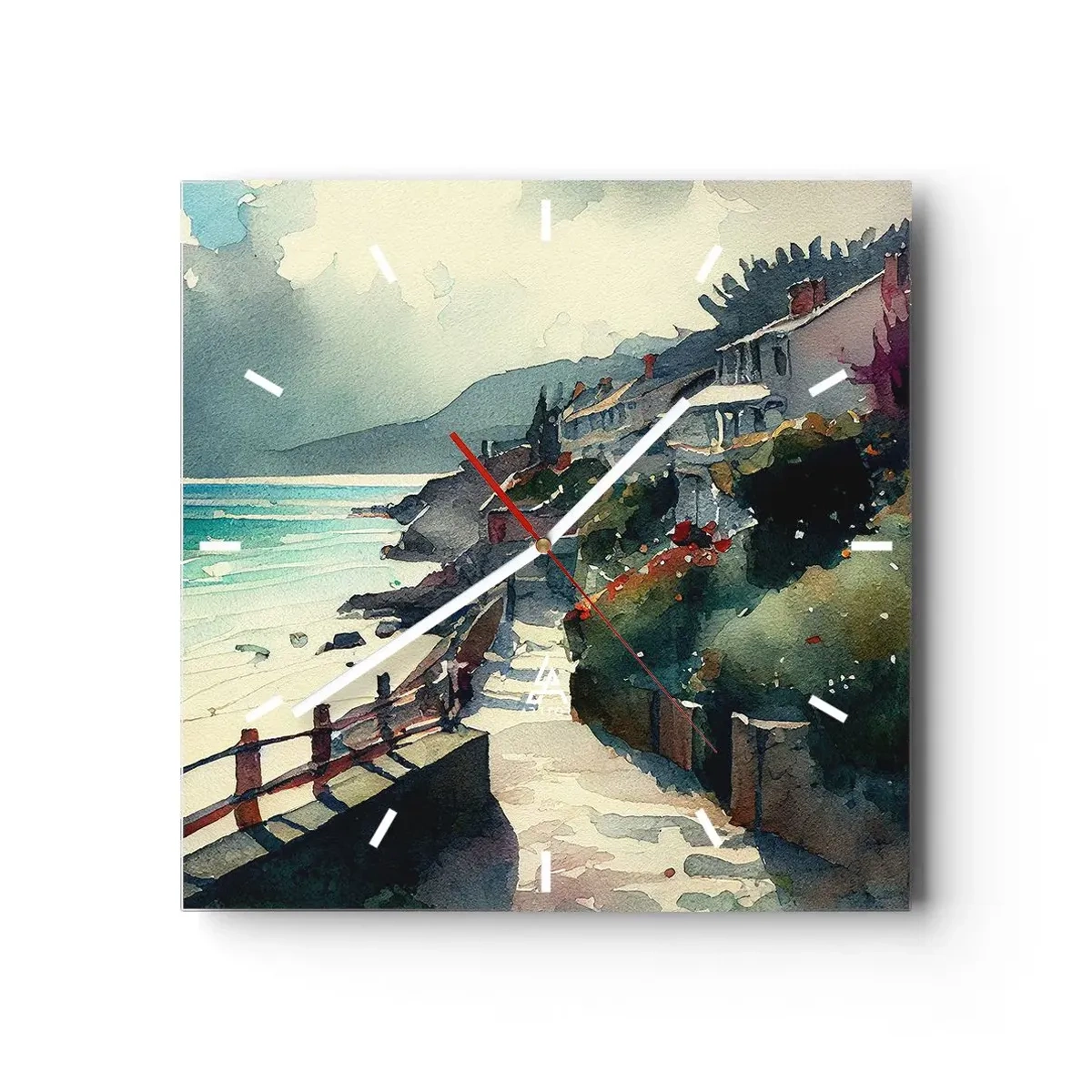 Väggklocka - Klocka på glas - Medelhavsstad - 40x40 cm