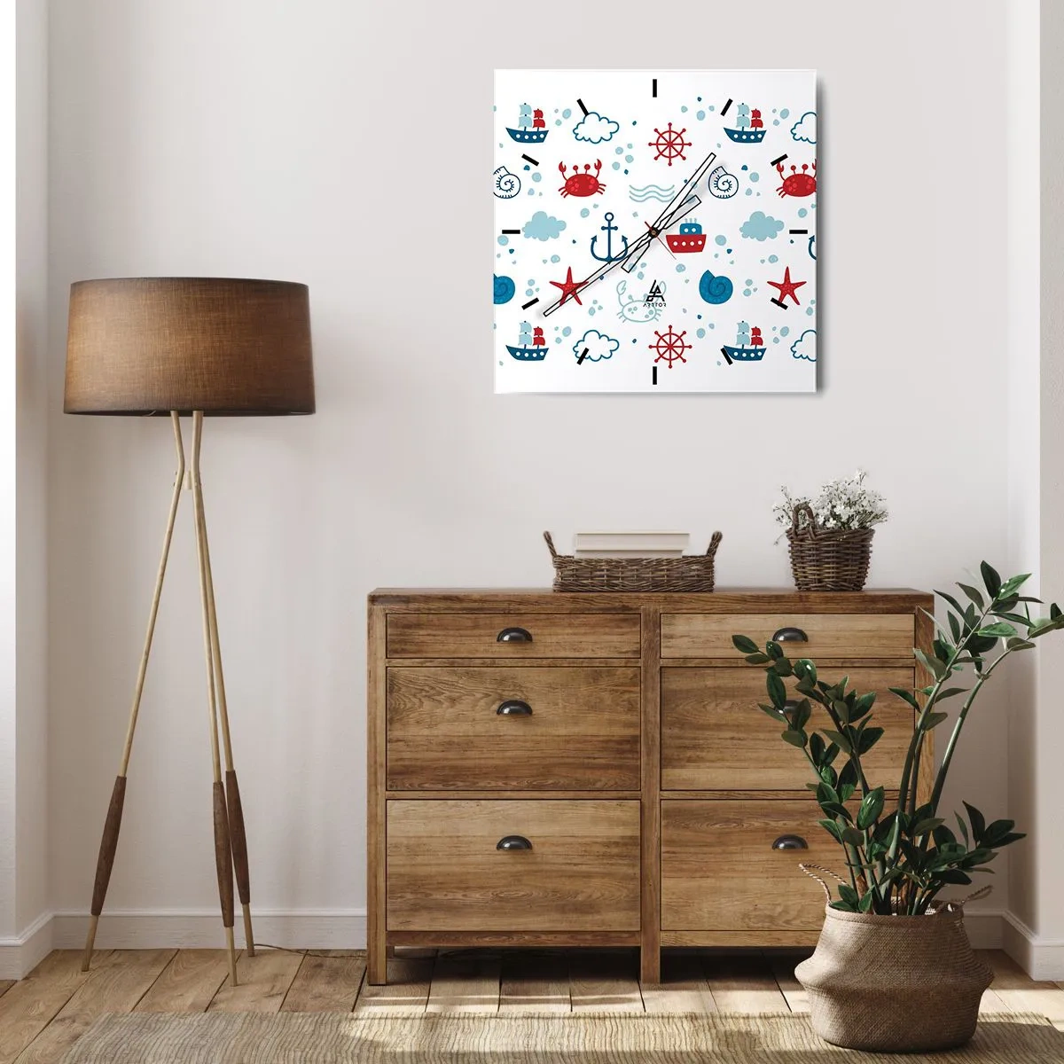 Väggklocka - Klocka på glas - Marin saga - 40x40 cm