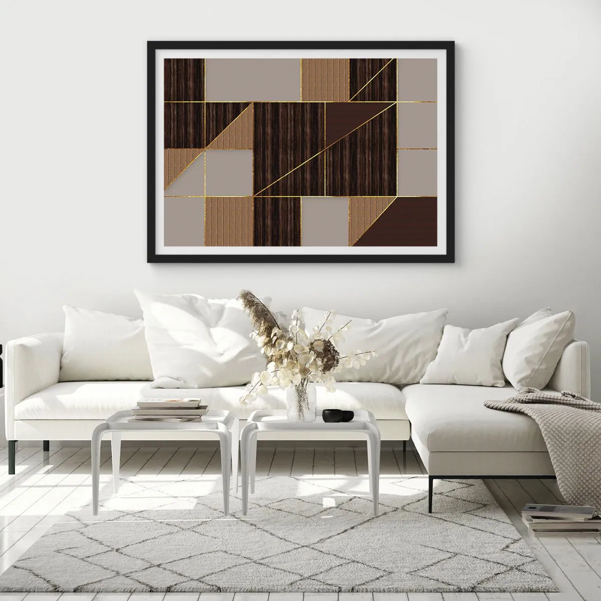 Affisch i svart ram - Mosaik av brun och guld - 40x30 cm