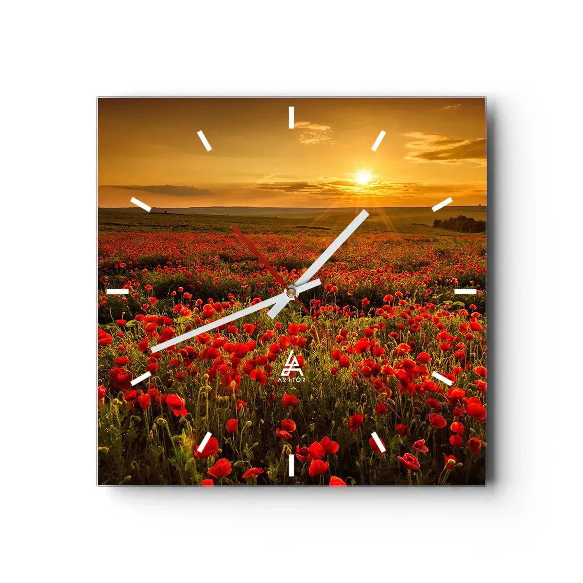 Väggklocka - Klocka på glas - Bland brusande ängars vågor, bland blommornas flod - 30x30 cm